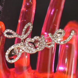 Stretch Two Fingers Silver Toned Love Ring